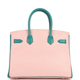 Pre-owned Hermes Special Order (HSS) Birkin 30 Rose Sakura and Bleu Paon Chevre Mysore Gold Hardware - Thumbnail View 4