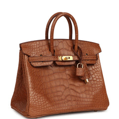 Hermes Birkin 25 Gold Matte Alligator Gold Hardware