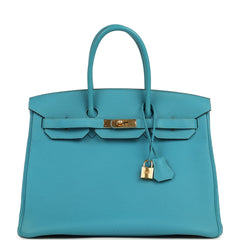 Pre-owned Hermes Birkin 35 Turquoise Togo Gold Hardware