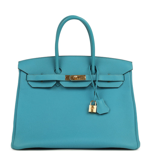 Pre-owned Hermes Birkin 35 Turquoise Togo Gold Hardware