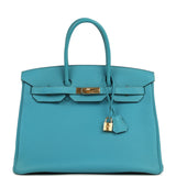 Pre-owned Hermes Birkin 35 Turquoise Togo Gold Hardware - Thumbnail View 1