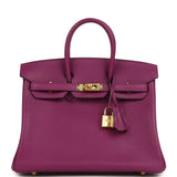 Pre-owned Hermes Birkin 25 Anemone Swift Gold Hardware