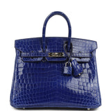 Pre-owned Hermes Birkin 25 Bleu Electric Shiny Niloticus Crocodile Palladium Hardware - Thumbnail View 1