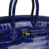 Pre-owned Hermes Birkin 25 Bleu Electric Shiny Niloticus Crocodile Palladium Hardware - Thumbnail View 7