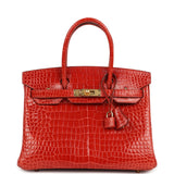 Hermes Birkin 30 Sanguine Shiny Porosus Crocodile Gold Hardware - Thumbnail View 1