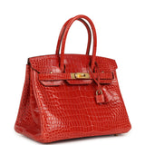 Hermes Birkin 30 Sanguine Shiny Porosus Crocodile Gold Hardware - Thumbnail View 2
