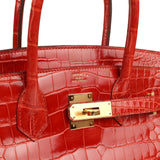 Hermes Birkin 30 Sanguine Shiny Porosus Crocodile Gold Hardware - Thumbnail View 7