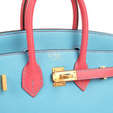 Hermes Special Order (HSS) Birkin 25 Celeste and Rose Lipstick Chevre Mysore Brushed Gold Hardware - Thumbnail View 7
