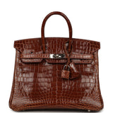 Pre-owned Hermes Birkin 25 Miel Shiny Niloticus Crocodile Palladium Hardware - Thumbnail View 1