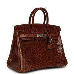 Pre-owned Hermes Birkin 25 Miel Shiny Niloticus Crocodile Palladium Hardware