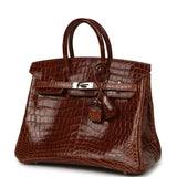 Pre-owned Hermes Birkin 25 Miel Shiny Niloticus Crocodile Palladium Hardware - Thumbnail View 5