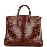 Pre-owned Hermes Birkin 25 Miel Shiny Niloticus Crocodile Palladium Hardware - Thumbnail View 4