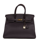 Pre-owned Hermes Birkin 35 Raisin Clemence Gold Hardware