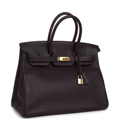 Pre-owned Hermes Birkin 35 Raisin Clemence Gold Hardware