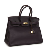 Pre-owned Hermes Birkin 35 Raisin Clemence Gold Hardware