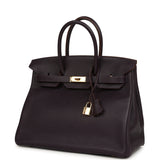 Pre-owned Hermes Birkin 35 Raisin Clemence Gold Hardware