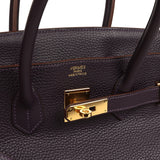 Pre-owned Hermes Birkin 35 Raisin Clemence Gold Hardware
