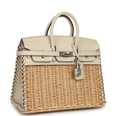 Pre-owned Hermes Picnic Birkin Sellier 25 Nata Swift Palladium Hardware
