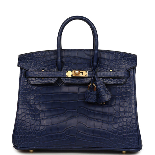 Hermes Birkin 25 Bleu Saphir Matte Alligator Gold Hardware
