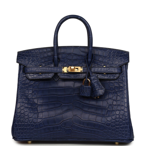 Hermes Birkin 25 Bleu Saphir Matte Alligator Gold Hardware