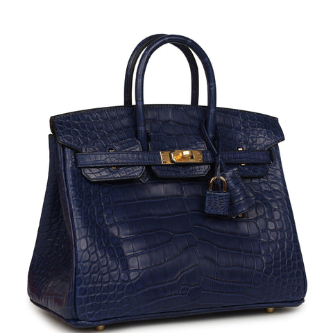 Hermes Birkin 25 Bleu Saphir Matte Alligator Gold Hardware