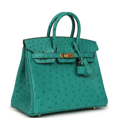 Hermes Birkin 25 Vert Verone Ostrich Gold Hardware