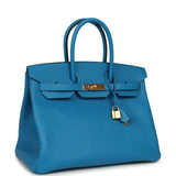 Pre-owned Hermes Birkin 35 Bleu Zanzibar Epsom Gold Hardware - Thumbnail View 2