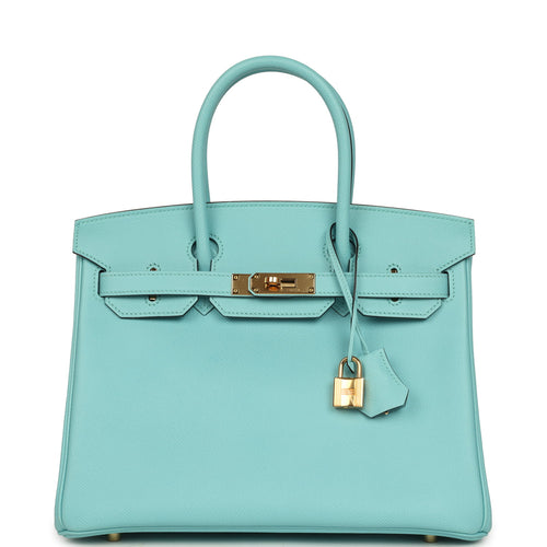 Pre-owned Hermes Birkin 30 Bleu Atoll Epsom Gold Hardware