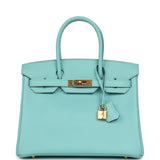 Pre-owned Hermes Birkin 30 Bleu Atoll Epsom Gold Hardware - Thumbnail View 1