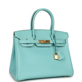 Pre-owned Hermes Birkin 30 Bleu Atoll Epsom Gold Hardware - Thumbnail View 2