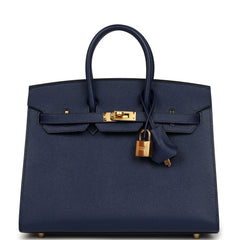 Hermes Special Order (HSS) Birkin Sellier 25 Bleu Saphir Epsom Gold Hardware
