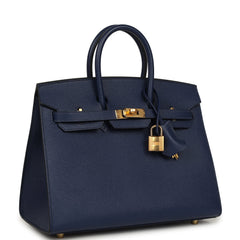 Hermes Special Order (HSS) Birkin Sellier 25 Bleu Saphir Epsom Gold Hardware