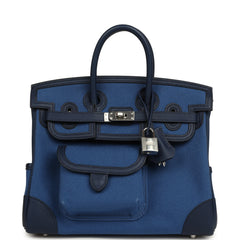 Hermes Birkin Cargo 25 Egee Toile Geoland and Bleu Navy Swift Palladium Hardware