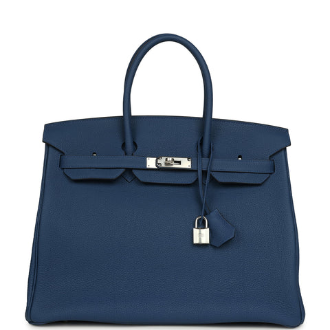 Hermes Birkin 35 Bleu Tie Togo Palladium Hardware