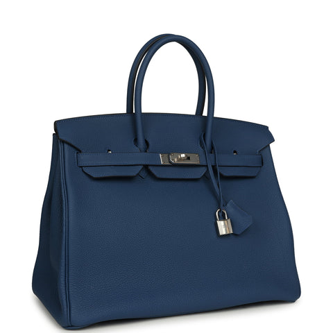 Hermes Birkin 35 Bleu Tie Togo Palladium Hardware