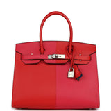 Pre-owned Hermes Casaque Birkin Sellier 30 Rouge De Coeur and Rose Extreme Epsom Palladium Hardware - Thumbnail View 1