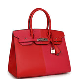 Pre-owned Hermes Casaque Birkin Sellier 30 Rouge De Coeur and Rose Extreme Epsom Palladium Hardware - Thumbnail View 2