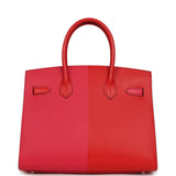 Pre-owned Hermes Casaque Birkin Sellier 30 Rouge De Coeur and Rose Extreme Epsom Palladium Hardware - Thumbnail View 4