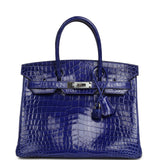 Pre-owned Hermes Birkin 30 Bleu Electric Shiny Niloticus Crocodile Palladium Hardware - Thumbnail View 1