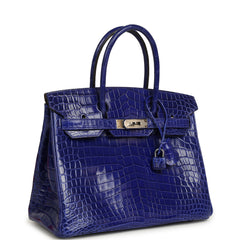 Pre-owned Hermes Birkin 30 Bleu Electric Shiny Niloticus Crocodile Palladium Hardware