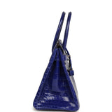 Pre-owned Hermes Birkin 30 Bleu Electric Shiny Niloticus Crocodile Palladium Hardware - Thumbnail View 3