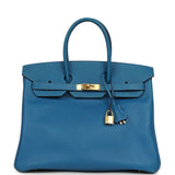Pre-owned Hermes Birkin 35 Bleu Izmir Epsom Gold Hardware - Thumbnail View 1