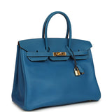 Pre-owned Hermes Birkin 35 Bleu Izmir Epsom Gold Hardware - Thumbnail View 2