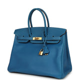 Pre-owned Hermes Birkin 35 Bleu Izmir Epsom Gold Hardware - Thumbnail View 5