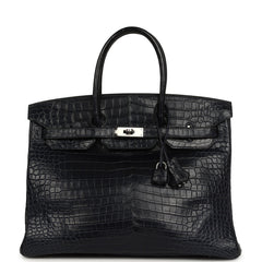 Pre-owned Hermes Birkin 35 Bleu Indigo Matte Porosus Crocodile Palladium Hardware