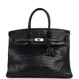 Pre-owned Hermes Birkin 35 Bleu Indigo Matte Porosus Crocodile Palladium Hardware - Thumbnail View 1