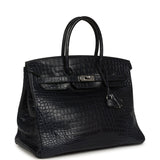 Pre-owned Hermes Birkin 35 Bleu Indigo Matte Porosus Crocodile Palladium Hardware - Thumbnail View 2