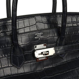 Pre-owned Hermes Birkin 35 Bleu Indigo Matte Porosus Crocodile Palladium Hardware - Thumbnail View 7