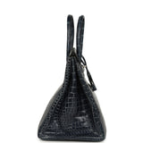 Pre-owned Hermes Birkin 35 Bleu Abysse Shiny Porosus Crocodile Palladium Hardware - Thumbnail View 3