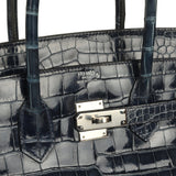 Pre-owned Hermes Birkin 35 Bleu Abysse Shiny Porosus Crocodile Palladium Hardware - Thumbnail View 7
